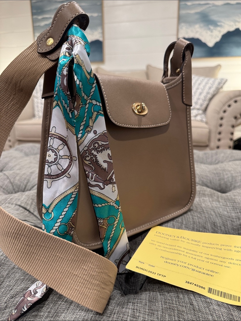 Dooney & Bourke Bag Penrose 2 Messenger 25 Taupe Leather Crossbody - Picture 3 of 17